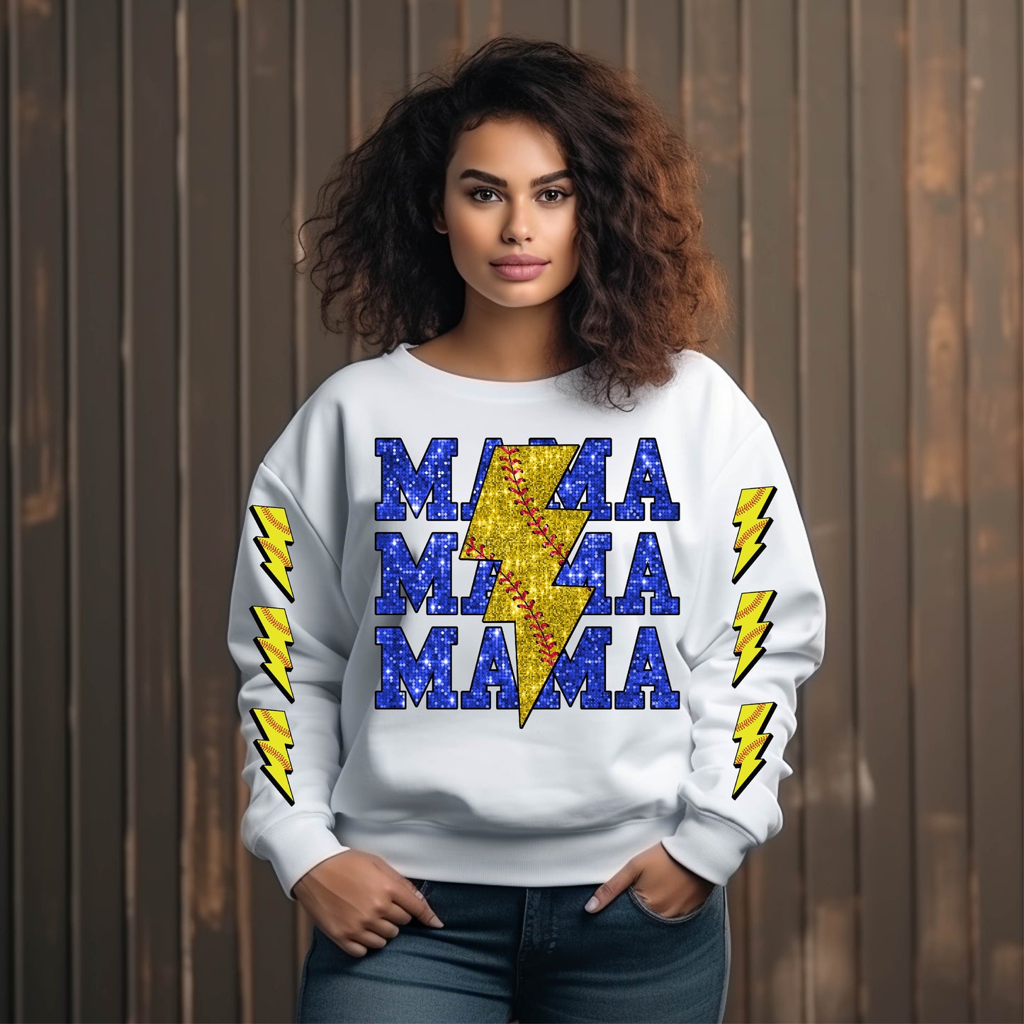 SOFRBALL MAMA LIGHTNING BOLT (FAUX GLITTER)